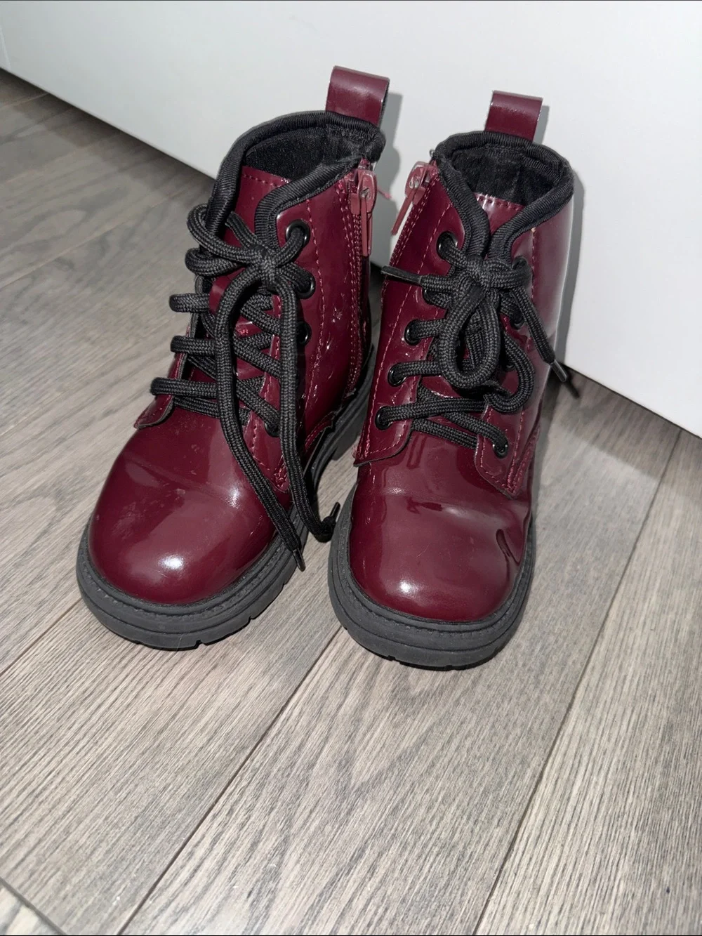 Primark Burgundy Glossy Lace-Up Kids Combat Boots